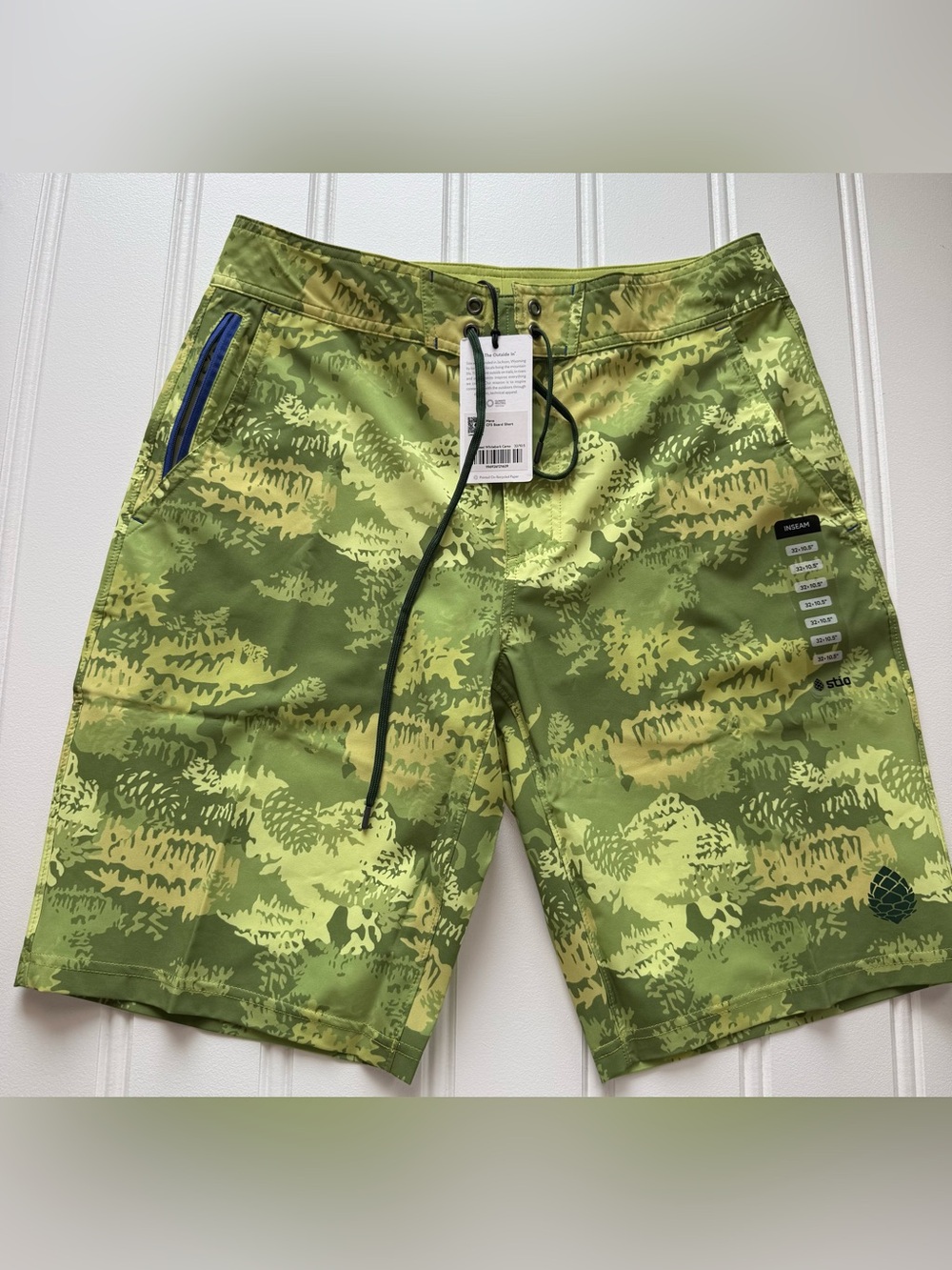 Stio CFS Board Shorts Mens 32 Whitebark Camo Quick Dry UPF Swim 10.5 NEW 3144